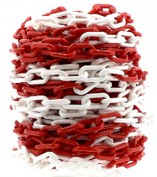 Red and white plastic chain 7mm x 25 meters.