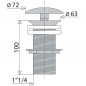 Designer afvoer voor wastafel, vrij stromend, 100 mm hoog, messing verchroomd