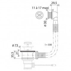 Intercalaire de bonde diamètre 30 mm pour épaisseur diamètre cuve 11 à 17 mm