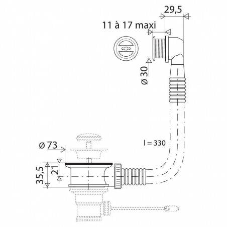 Intercalaire de bonde diamètre 30 mm pour épaisseur diamètre cuve 11 à 17 mm