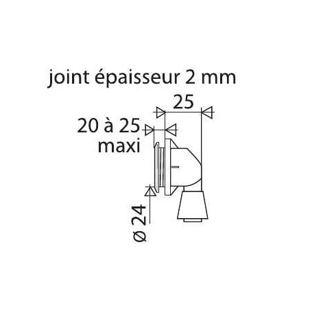 Intercalaire de bonde diamètre 25 mm pour épaisseur diamètre cuve 18 à 25 mm