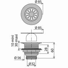 Piletta verticale a vite 33x42 per piatto doccia diametro 60