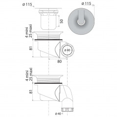 Gully" drain with multidirectional outlet for D.90 shower tray