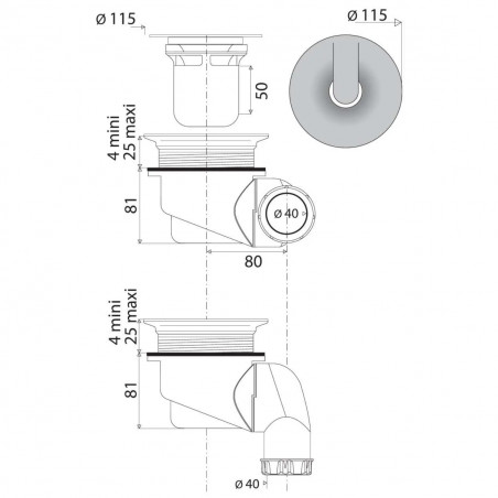 Gully" drain with multidirectional outlet for D.90 shower tray