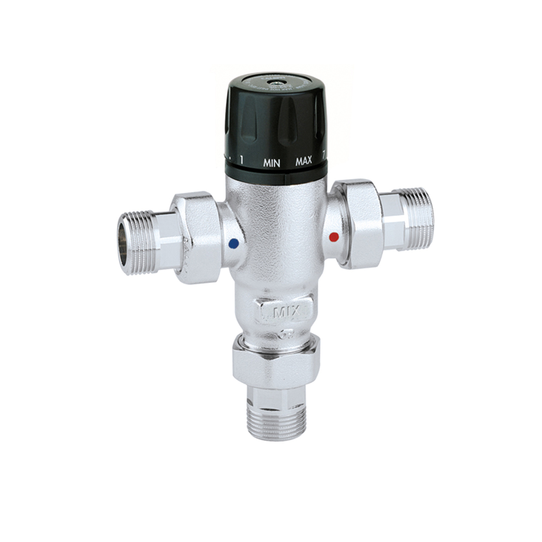 CALEFFI 521 thermostatic mixing valve, 20 x 27 (3/4") for sanitary installations, 30 - 65 degrees with check valves