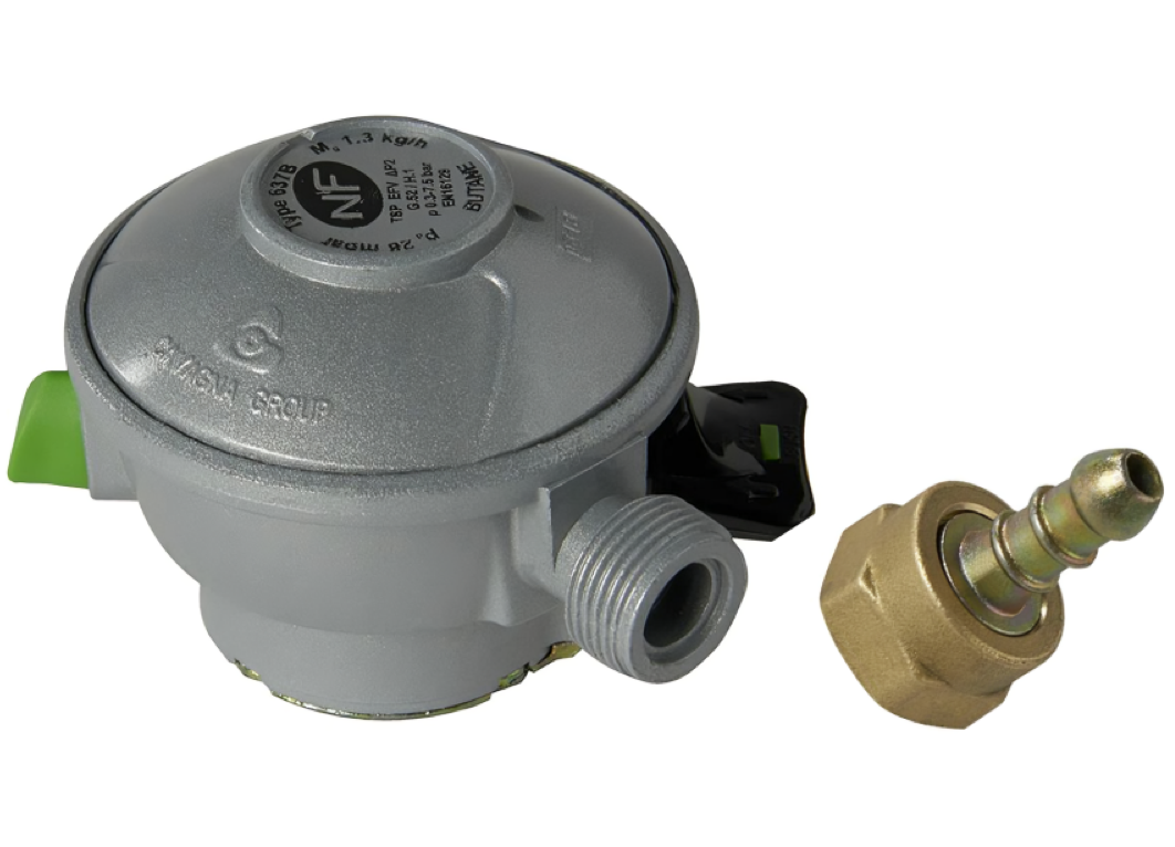 Butane pressure reducer Quick-on connection diameter 27 mm, M20x150 with nipple, 1.3kg/h