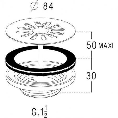 Bonde laiton pour évier grès et synthèse perçage 60 mm, diamètre 84 mm