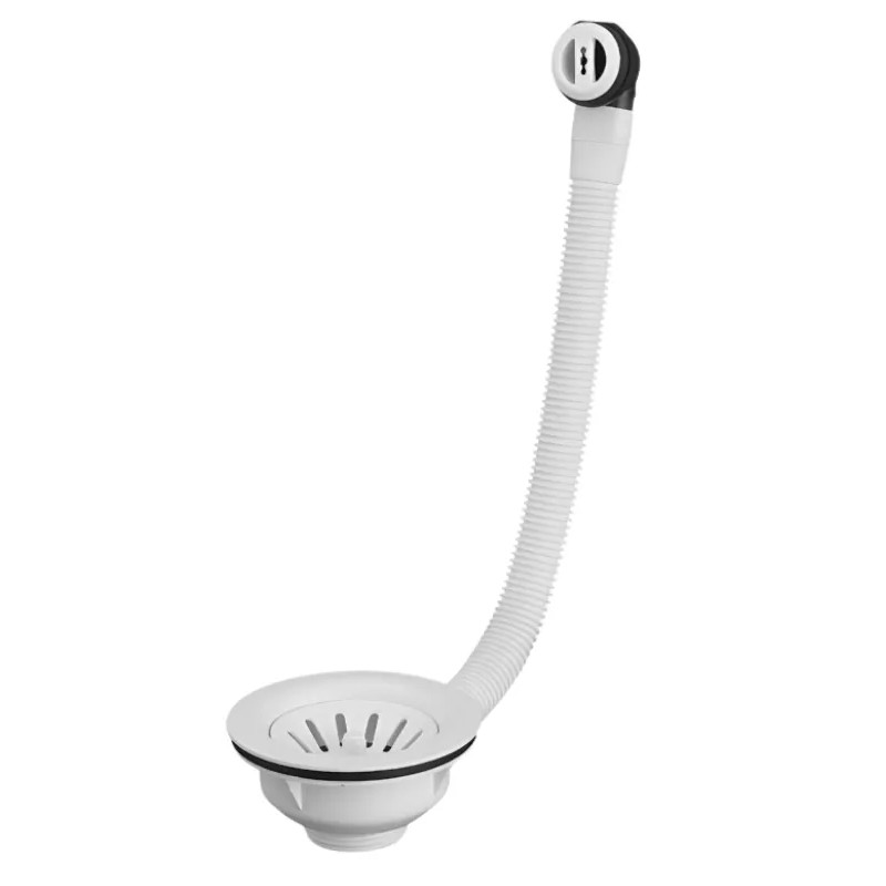 90 mm hole sink drain, manual basket with overflow, white