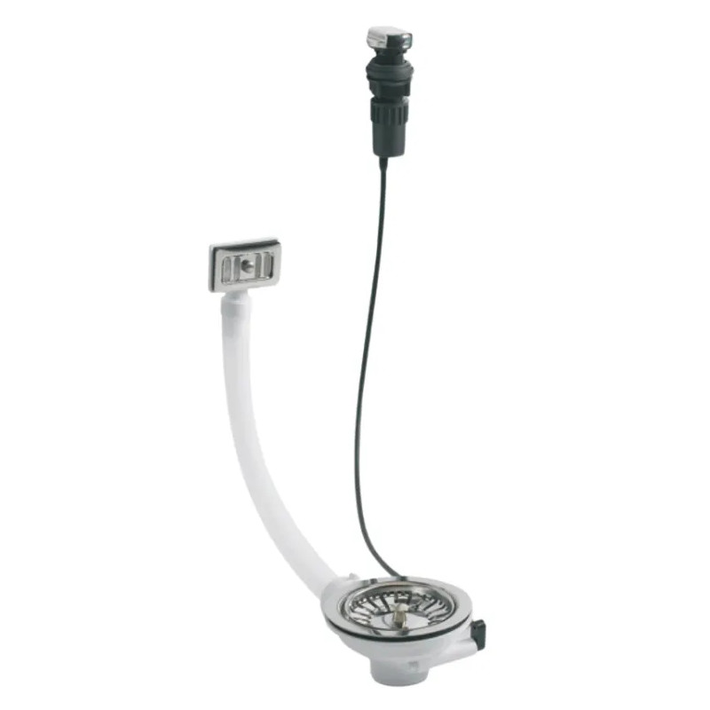 1-bak automatische afvoer met kabel, gat 90 mm, met overloop, roestvrij staal