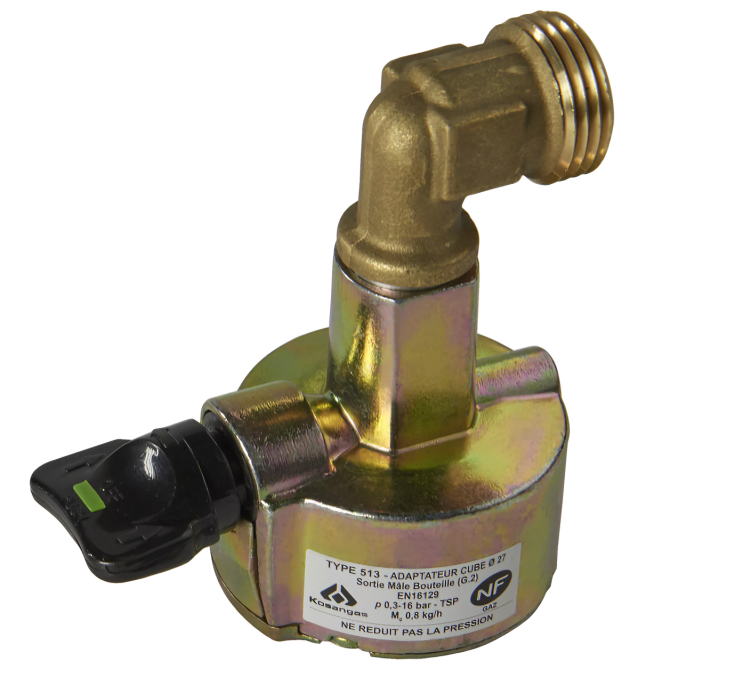 Gas cylinder adapter tap for 27 mm diameter connection valve