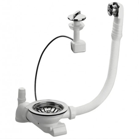 Ablaufgarnitur Spüle 1 Becken Loch 90 mm, automatische Ablaufventil mit Kabel und Überlauf, Edelstahl