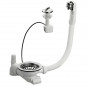 Scarico lavello 1 vasca foro 90 mm, piletta automatica a cavo con troppo pieno, inox