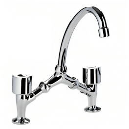 Chromium-plated bridge basin faucet, variable spacing, brass cross-bars, movable tube spout - Kramer - Référence fabricant : 20.1500.HE030