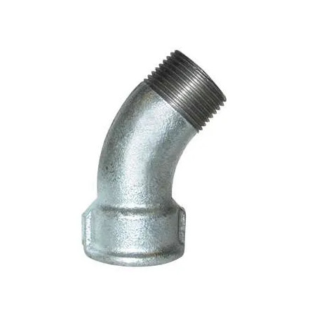 Coude malléable 45°, 20x27, mâle femelle galva
