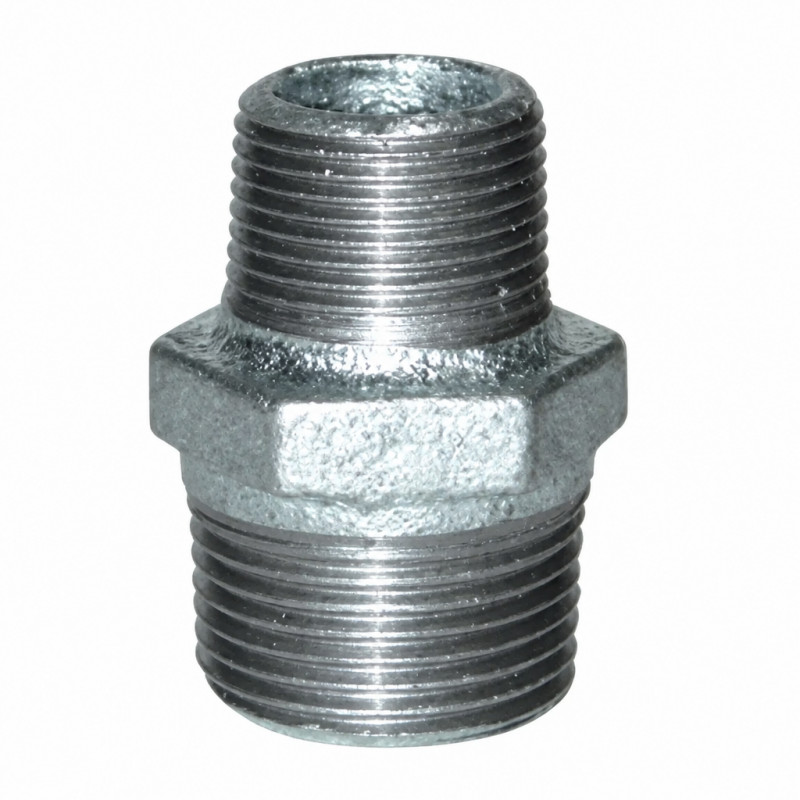 Verloopnippel 33x42, 26x34, dubbele M/M gegalvaniseerd Verloopnippel 33x42, 26x34, dubbele M/M gegalvaniseerd