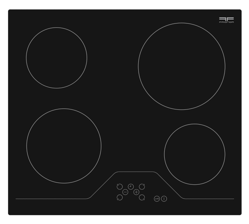 Placa vitrocerámica de 4 zonas con mandos táctiles, negra.
