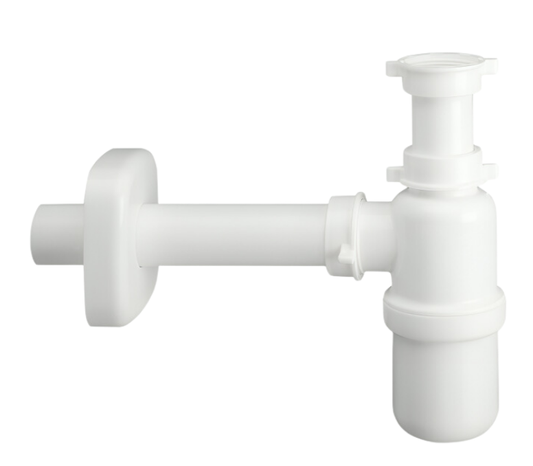 Flaschensiphon weiß, für Spülbecken Abfluss 40x49