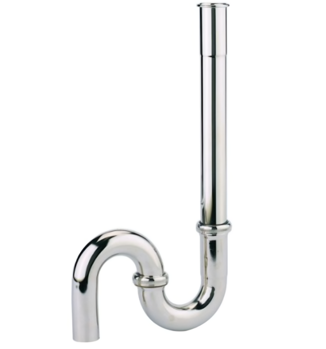 Siphon for washing machine, single, brass, chrome, 32mm, vertical