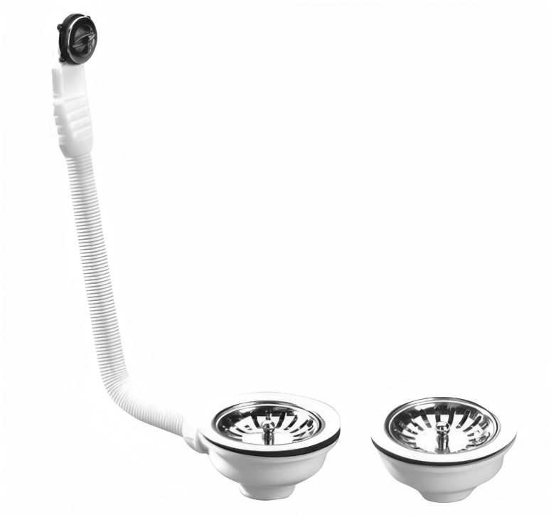 Set of chrome drain plugs with and without overflow for double sink - 0204168