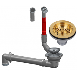 24K gold satin PVD sink drain, space-saving with overflow, diameter 90 mm - Lira - Référence fabricant : 1745.480.GKS