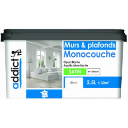 Single-coat satin white acrylic paint for walls and ceilings, 2.5 L - Addict' Peinture - Référence fabricant : ADD111496