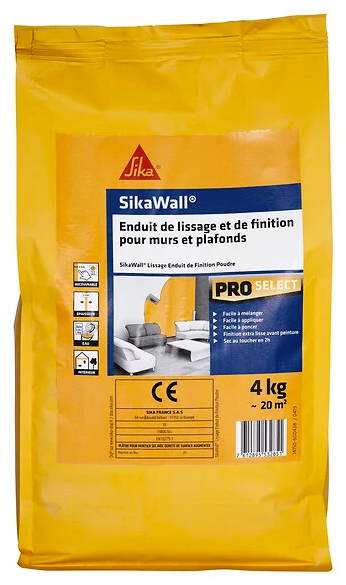 Sikawall white smoothing and finishing compound, 4kg bag.