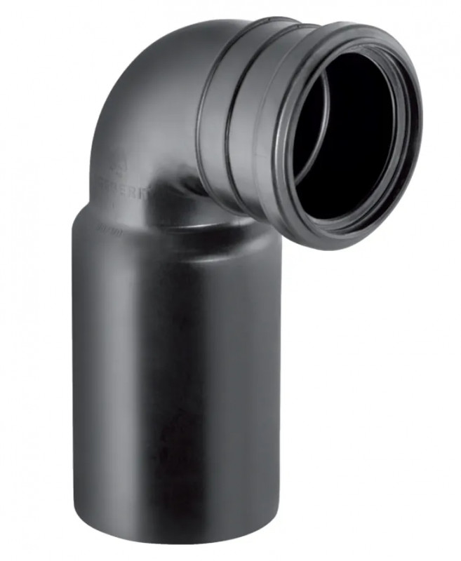 90° Geberit evacuation elbow, PE connection for wall-hung toilet