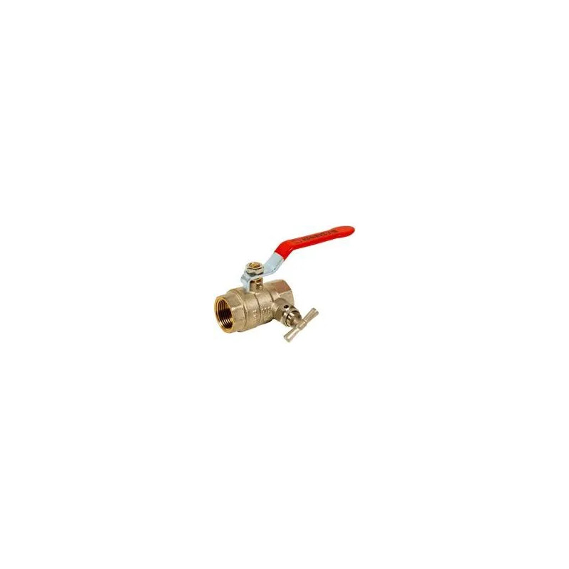 Dubbele messing kogelkraan met afvoer PN25 met platte roodstalen handgreep, 26/34