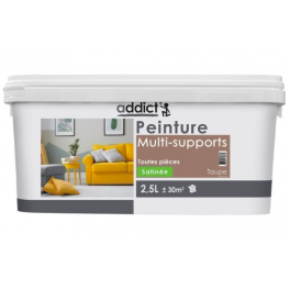 Multi-substrate interior acrylic paint, satin taupe, 2.5 liters. - Addict' Peinture - Référence fabricant : ADD113477