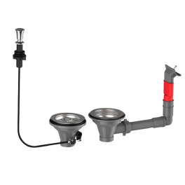 Automatic and manual sink waste kit with rectangular overflow and pull cord, diameter 90 mm, chrome - Lira - Référence fabricant : 9.6525.01
