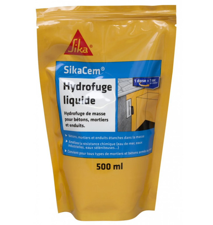 Hydrofuge Liquide SikaCem pour bétons, mortiers et enduits, 0.5 L