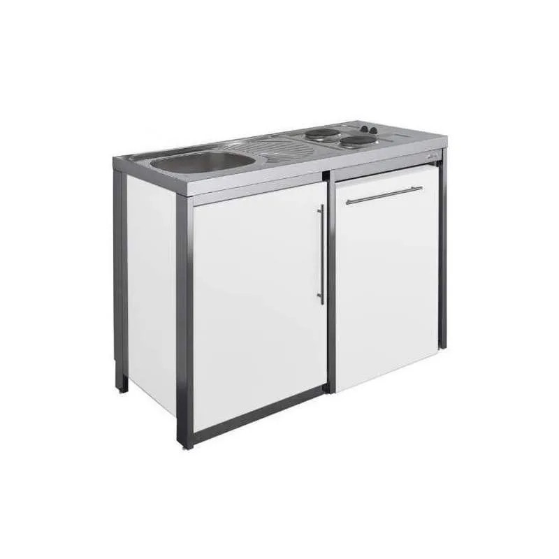 METALLINE 120cm keukenblok met kookplaat en koelkast, gletsjer gepoedercoat