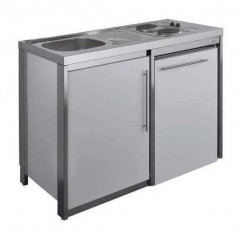 Cocina con placa de cocción y refrigerador METALINE 120cm, aluminio pintado en polvo