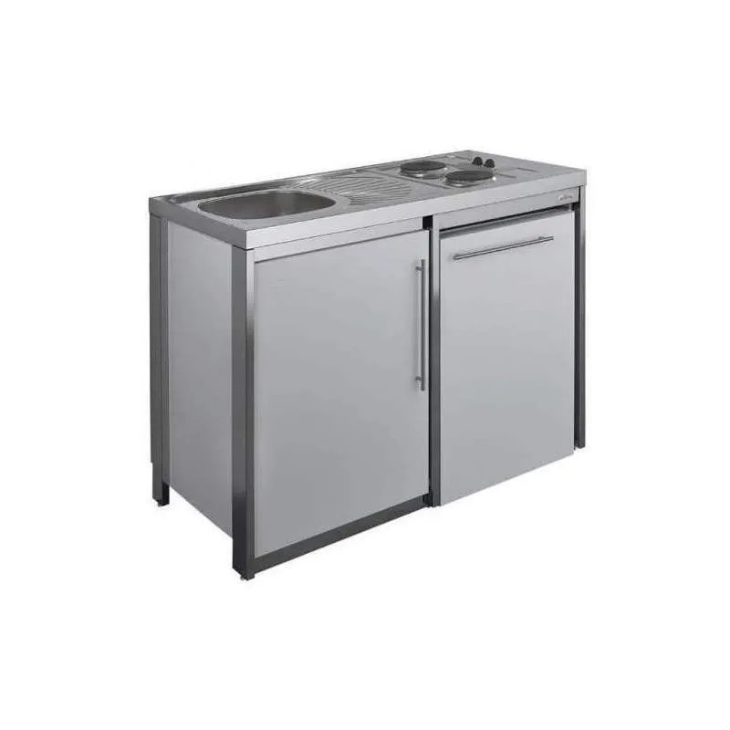 METALLINE 120cm keukenblok met kookplaat en koelkast, aluminium met poedercoating