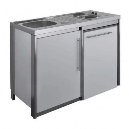 Cocina con placa de cocción y refrigerador METALINE 120cm, aluminio pintado en polvo