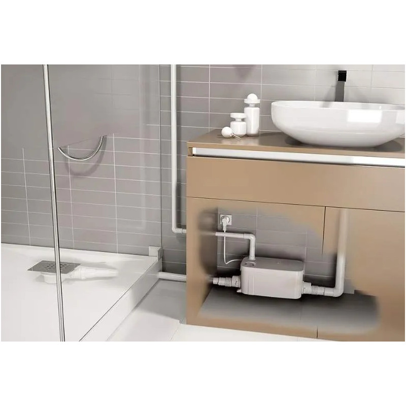 Speciale liftpomp voor extra platte douchebak plus wastafel