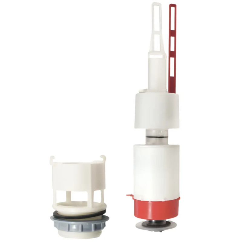 Spoelmechanisme met twee volumes, aangrenzend toiletreservoir met hendelbediening