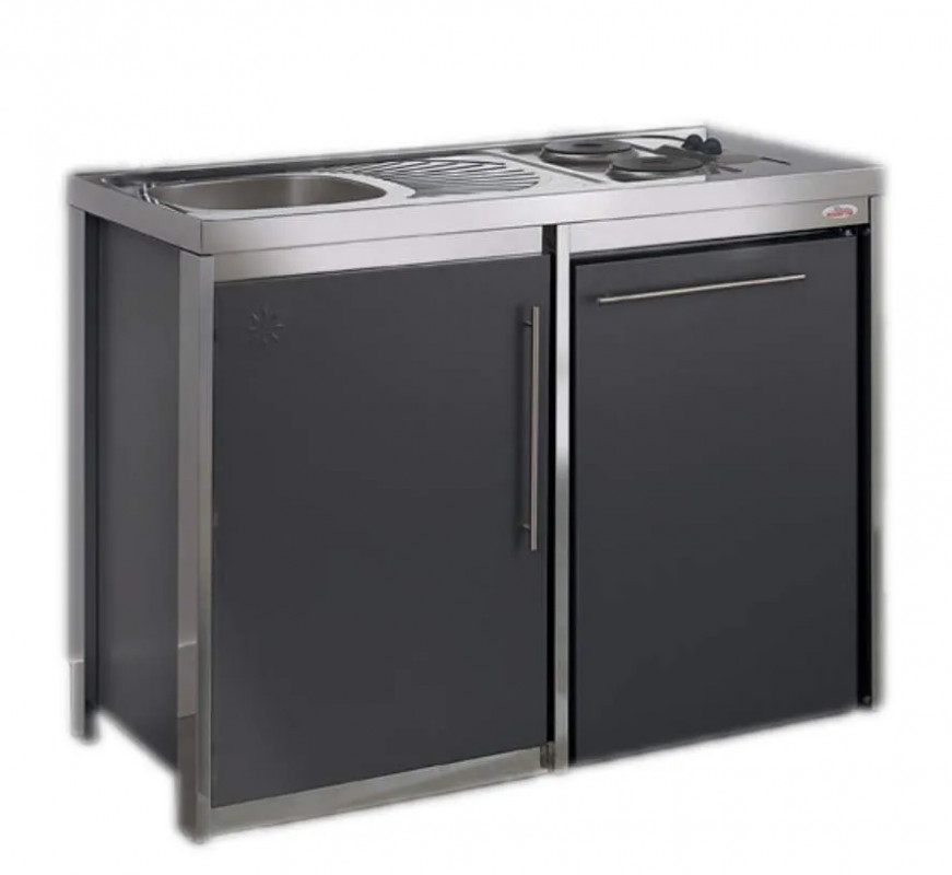 METALLINE 120cm keukenblok met kookplaat en koelkast, antraciet gepoedercoat