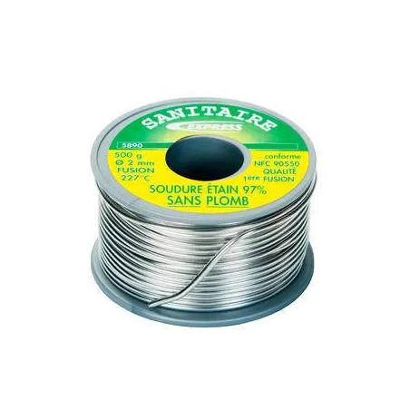 Bobine de soudure de 500g avec 97% d'étain et 3% de cuivre sans plomb, 2 mm