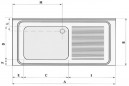 120 x 60 enkele spoelbak van roestvrij staal, rechtse spoelbak met pootjes