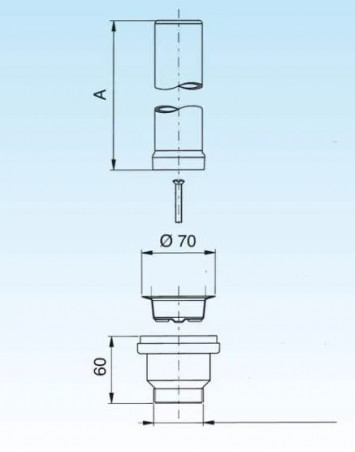 Drain with overflow tube stainless steel 370mm for sink diameter 60mm