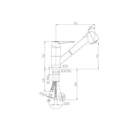 VENTUS chrome single lever sink mixer with two jet shower