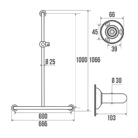 Barra a T con supporto doccia epossidico bianco 100 x 60