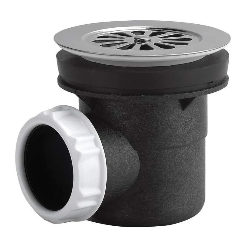 Douchezeef met margrietvormig rooster voor douchebak van 60 mm diameter, horizontale uitloop om vast te lijmen