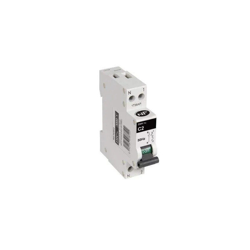 Interruttore 3kA Fase+Neutro 2 Ampere  Interruttore 3kA Fase+Neutro 2 Ampere