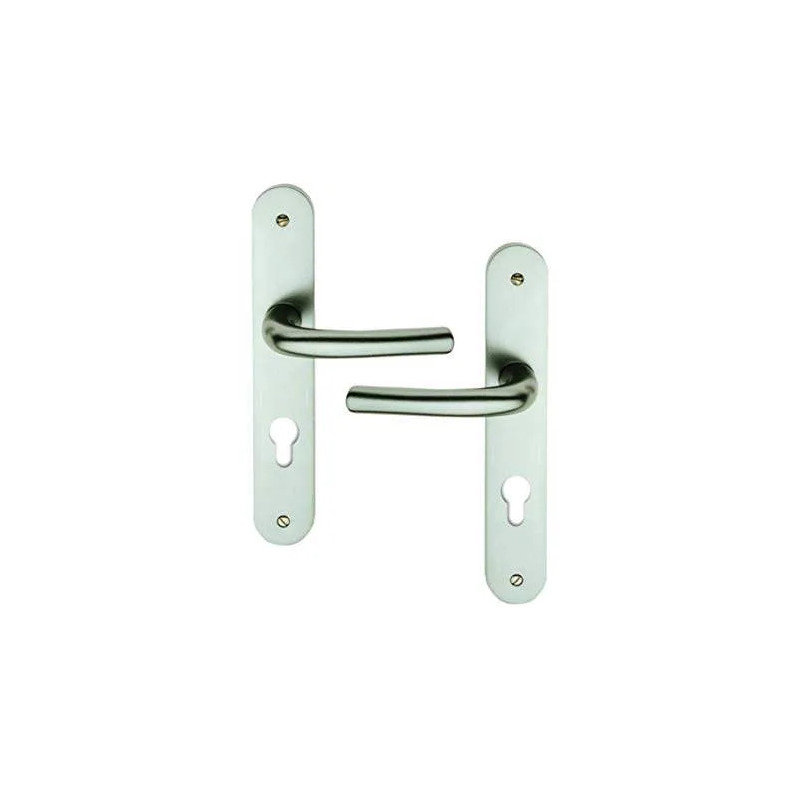 Set di maniglie per porte, su piastra cilindrica, alluminio argento