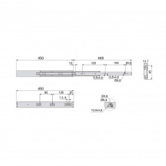 Coppie di guide per cassetti, su cuscinetti a sfera, estrazione totale e chiusura morbida, 45x450, set di 5