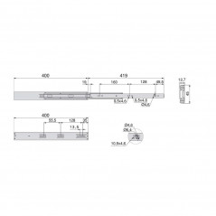 Coppie di guide per cassetti, su cuscinetti a sfera, estrazione totale e chiusura morbida, 45x400, set di 5