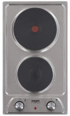 Placa de cocción eléctrica, 2 quemadores, acero inoxidable, 290x510mm