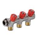 Sanitary manifolds with integrated remote fittings 3 outlets red